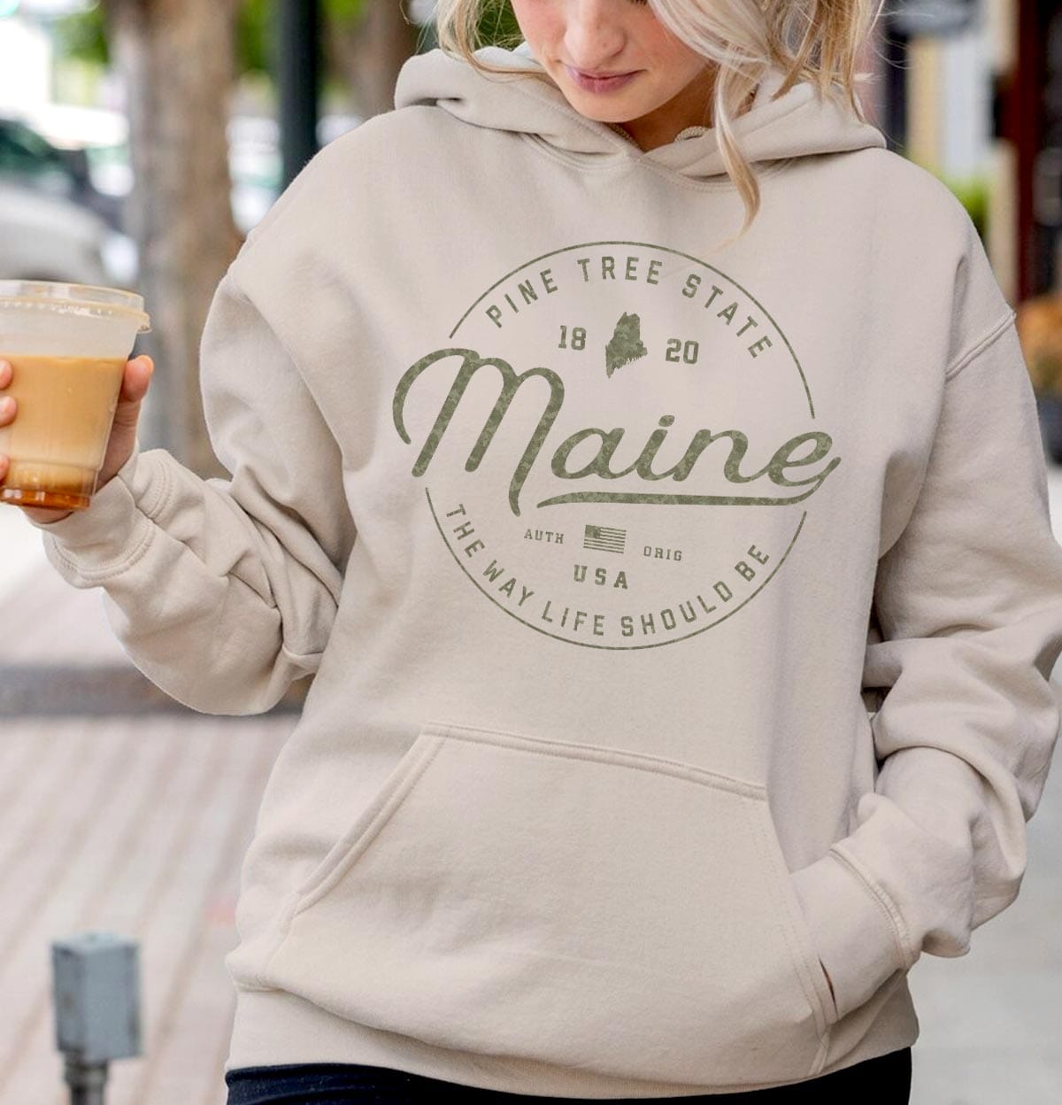 Maine Vacationland Camo Hooded Sweatshirt Women's