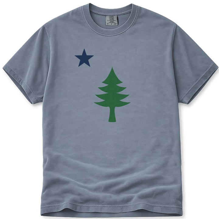 Maine 1901 Flag Tree and Star T Shirt - Blue Jean