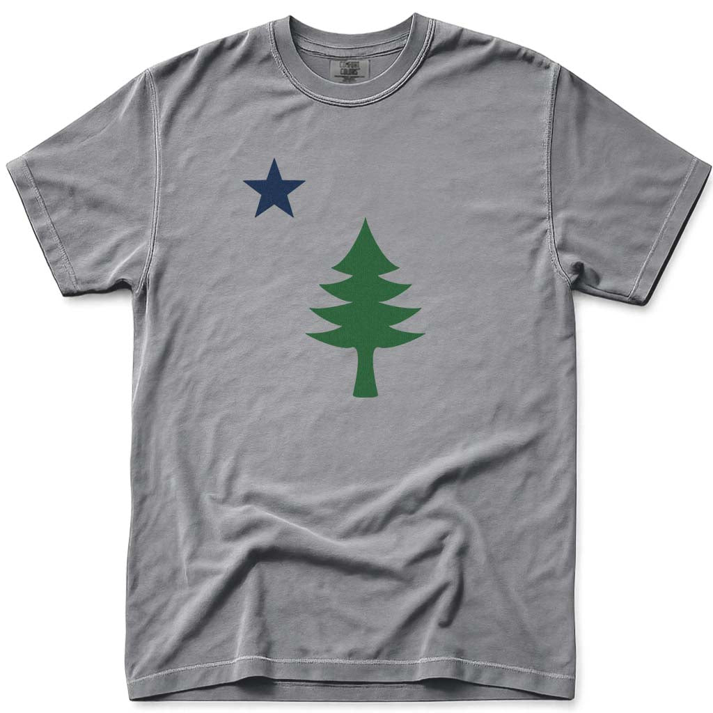 Maine 1901 Flag Tree and Star T Shirt - Grey