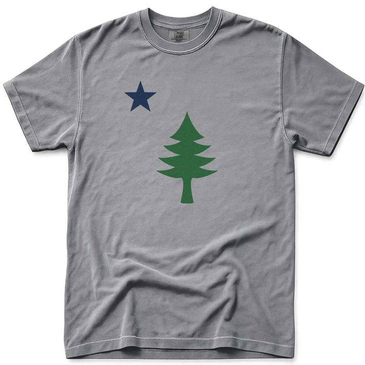 Maine 1901 Flag Tree and Star T Shirt - Grey