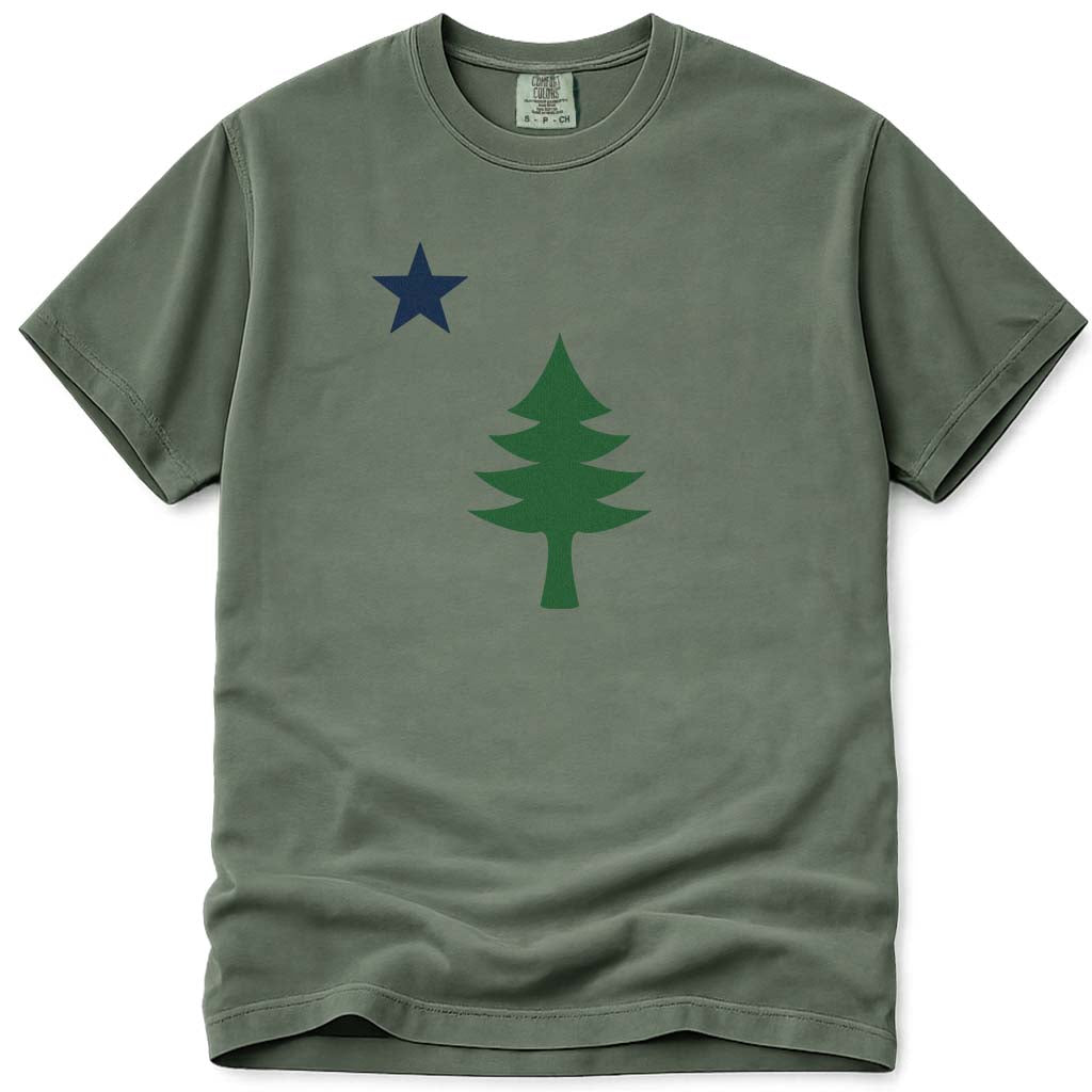 Maine 1901 Flag Tree and Star T Shirt - Moss