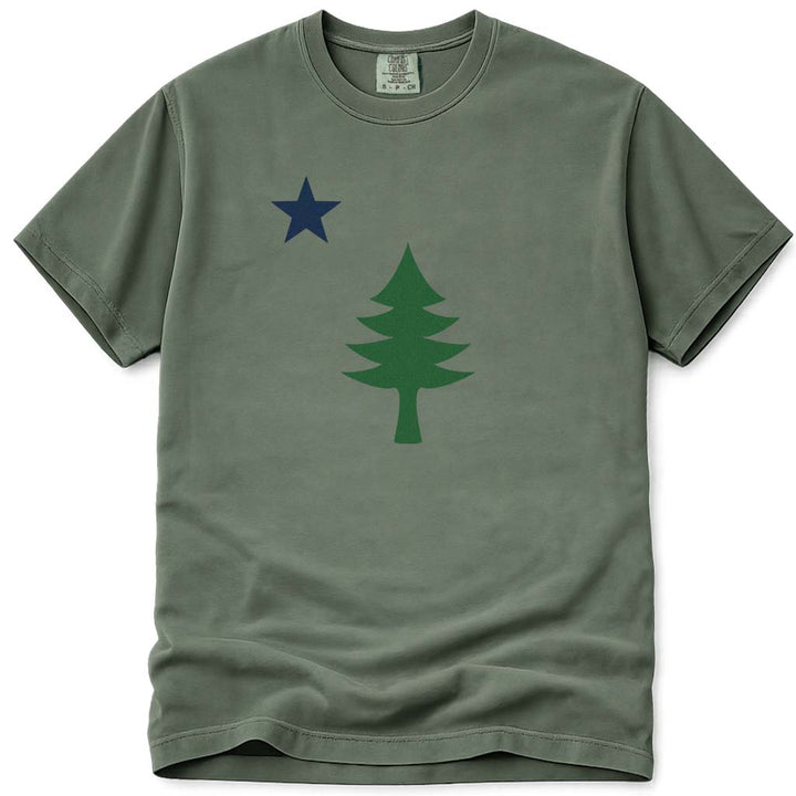 Maine 1901 Flag Tree and Star T Shirt - Moss