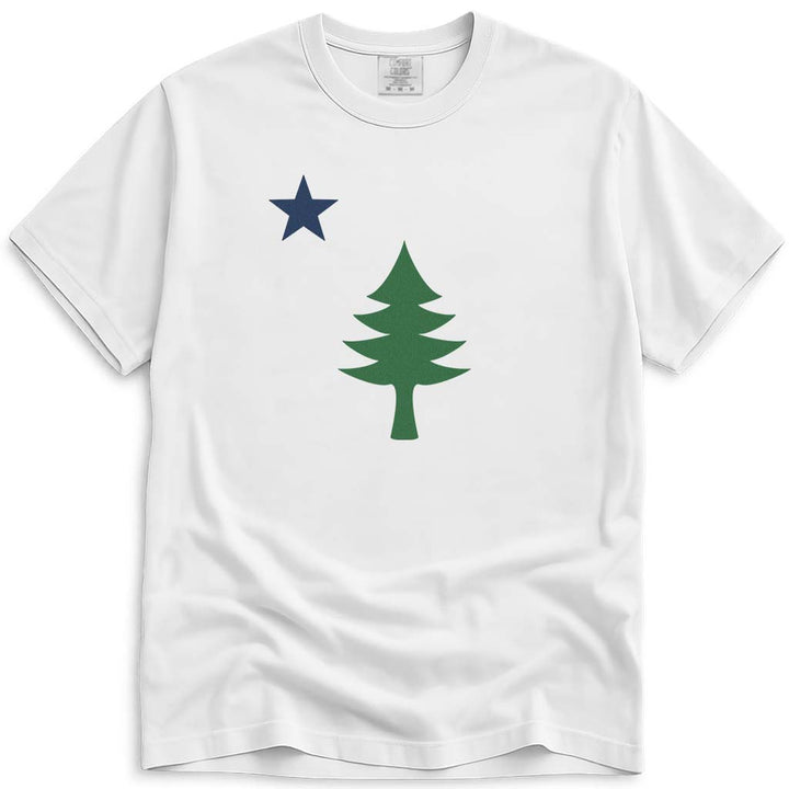 Maine 1901 Flag Tree and Star T Shirt - White