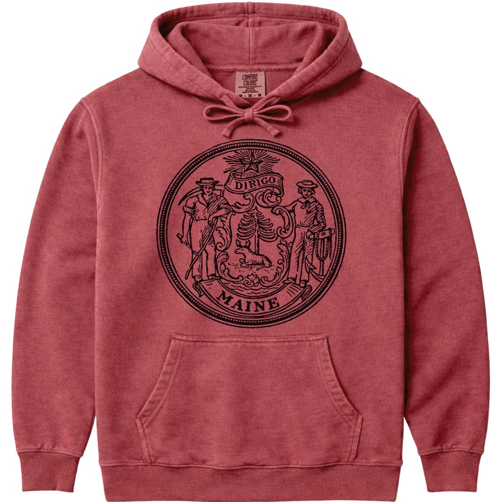 Maine Dirigo Seal Logo Hoodie Sweatshirt - Crimson