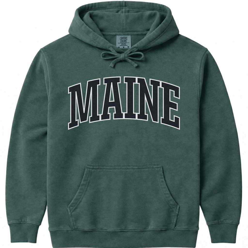 Maine Block Letter Hoodie Sweatshirt - Blue Spruce