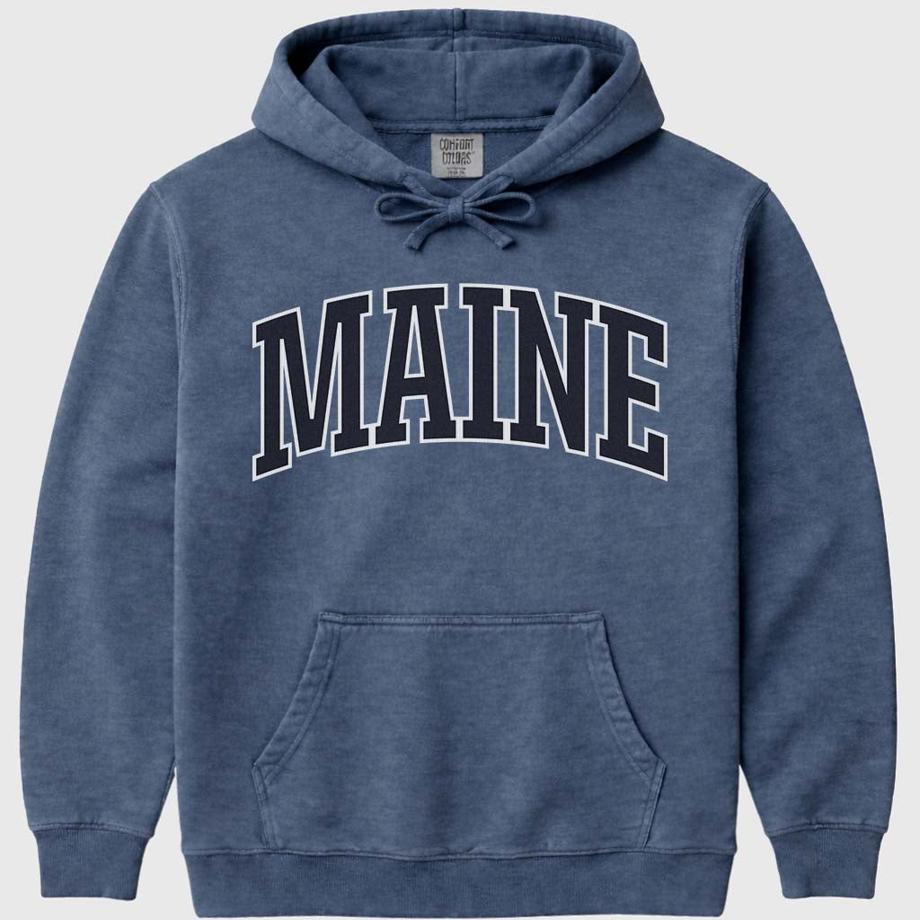 Maine Block Letter Hoodie Sweatshirt - Denim