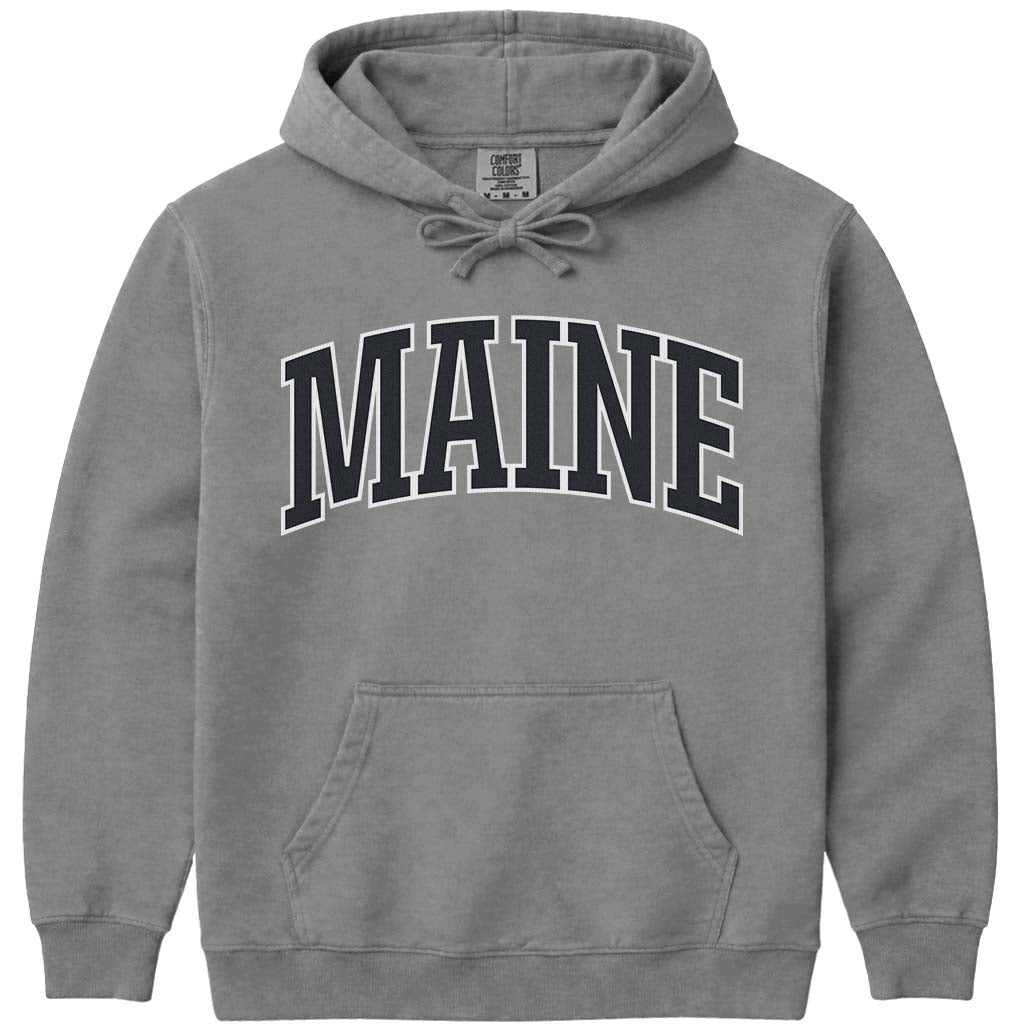 Maine Block Letter Hoodie Sweatshirt - Grey