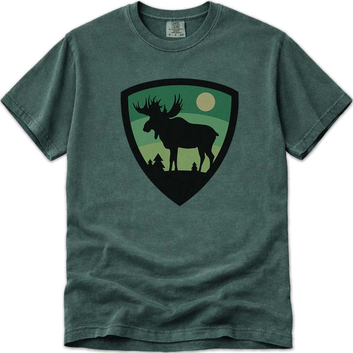 Maine Moose Badge T Shirt - Blue Spruce