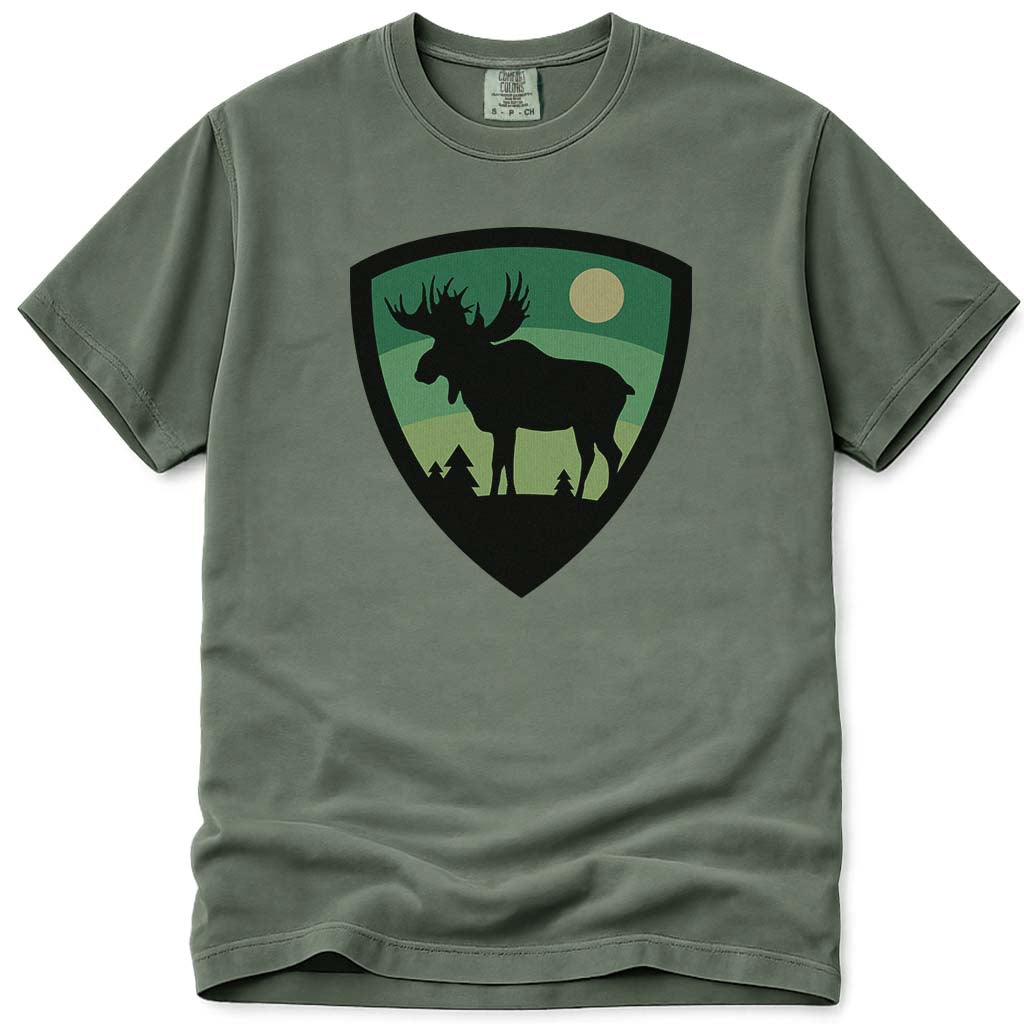 Maine Moose Badge T Shirt - Moss