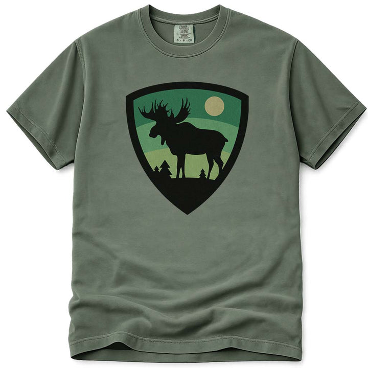Maine Moose Badge T Shirt - Moss