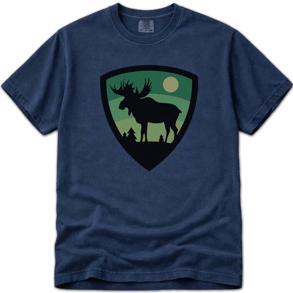Maine Moose Badge T Shirt - Navy