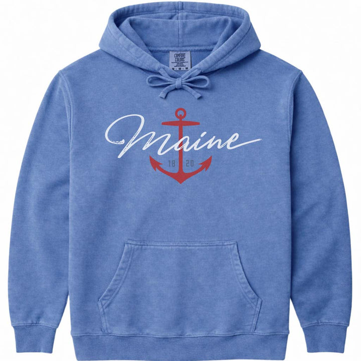 Maine Nautical Anchor Hoodie Sweatshirt - Flo Blue