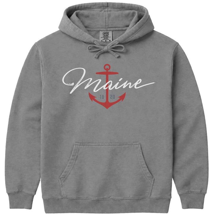 Maine Nautical Anchor Hoodie Sweatshirt - Grey