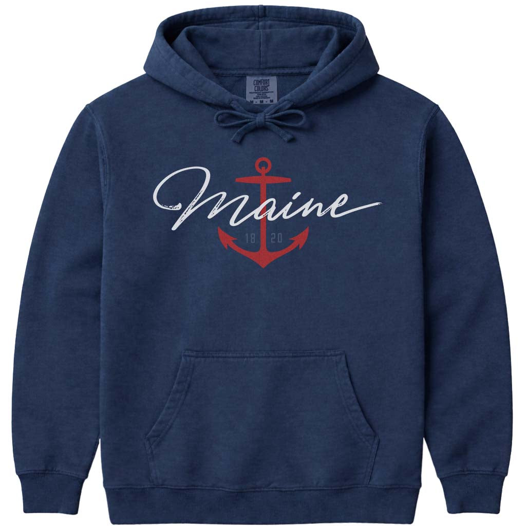 Maine Nautical Anchor Hoodie Sweatshirt - Navy