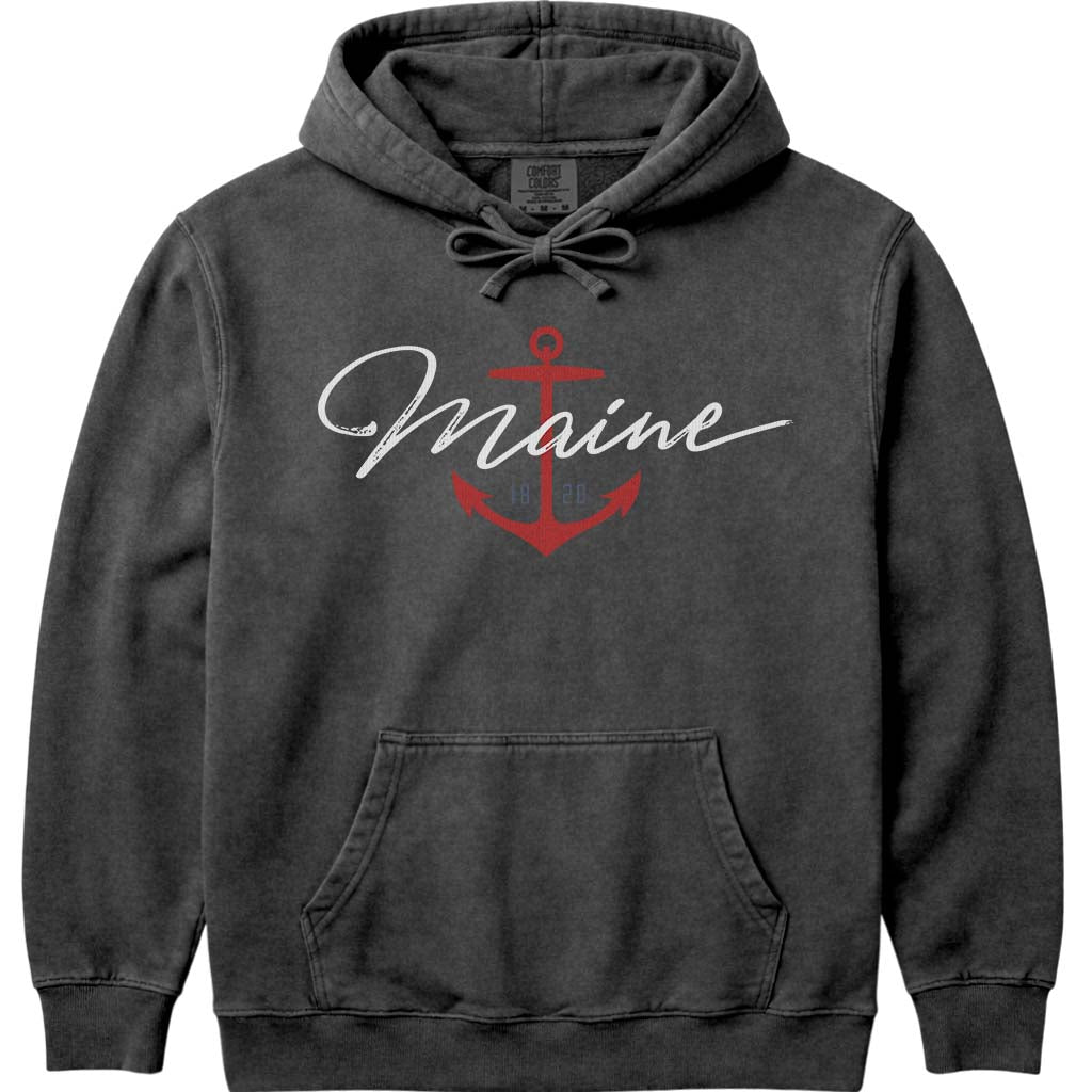 Maine Nautical Anchor Hoodie Sweatshirt - Pepper