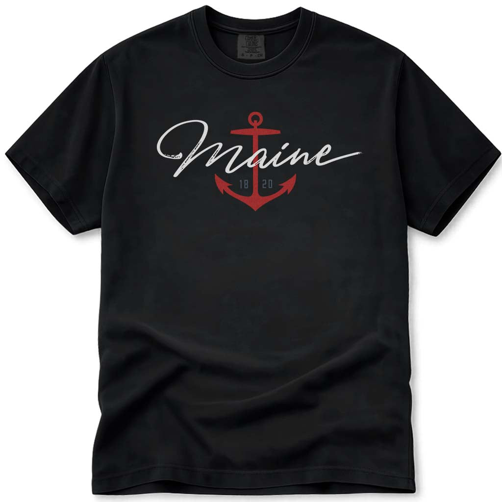 Maine Nautical Anchor T Shirt - Black