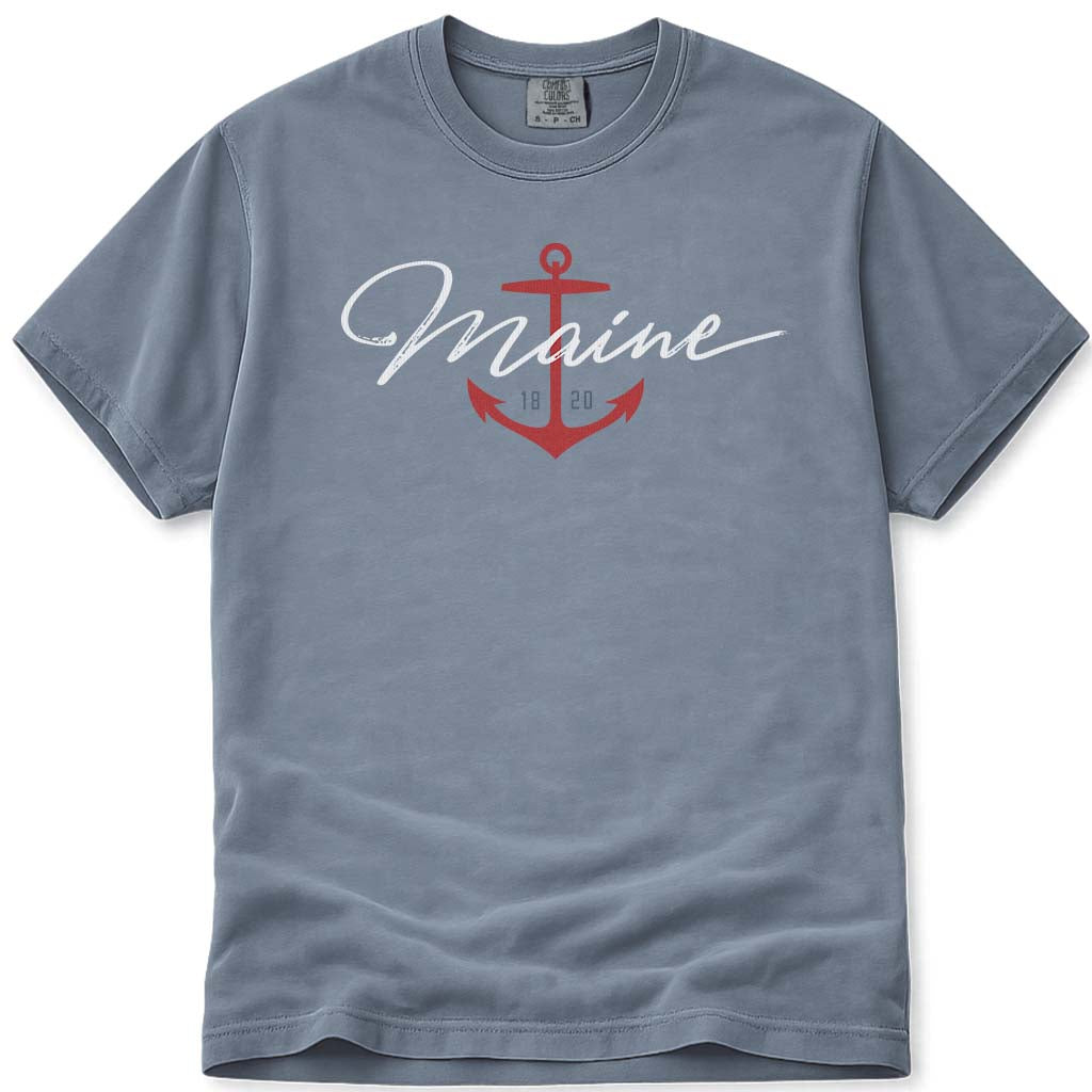 Maine Nautical Anchor T Shirt - Blue Jean