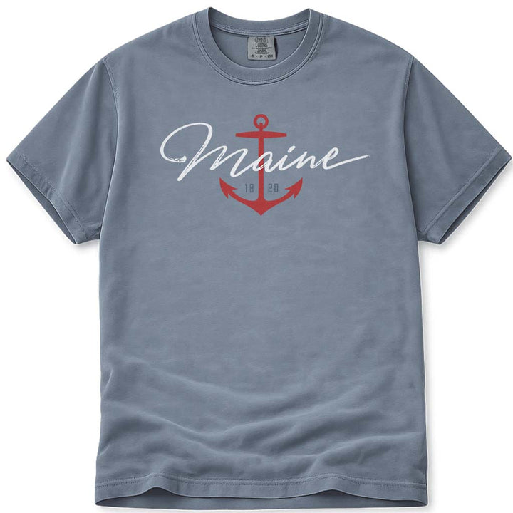 Maine Nautical Anchor T Shirt - Blue Jean