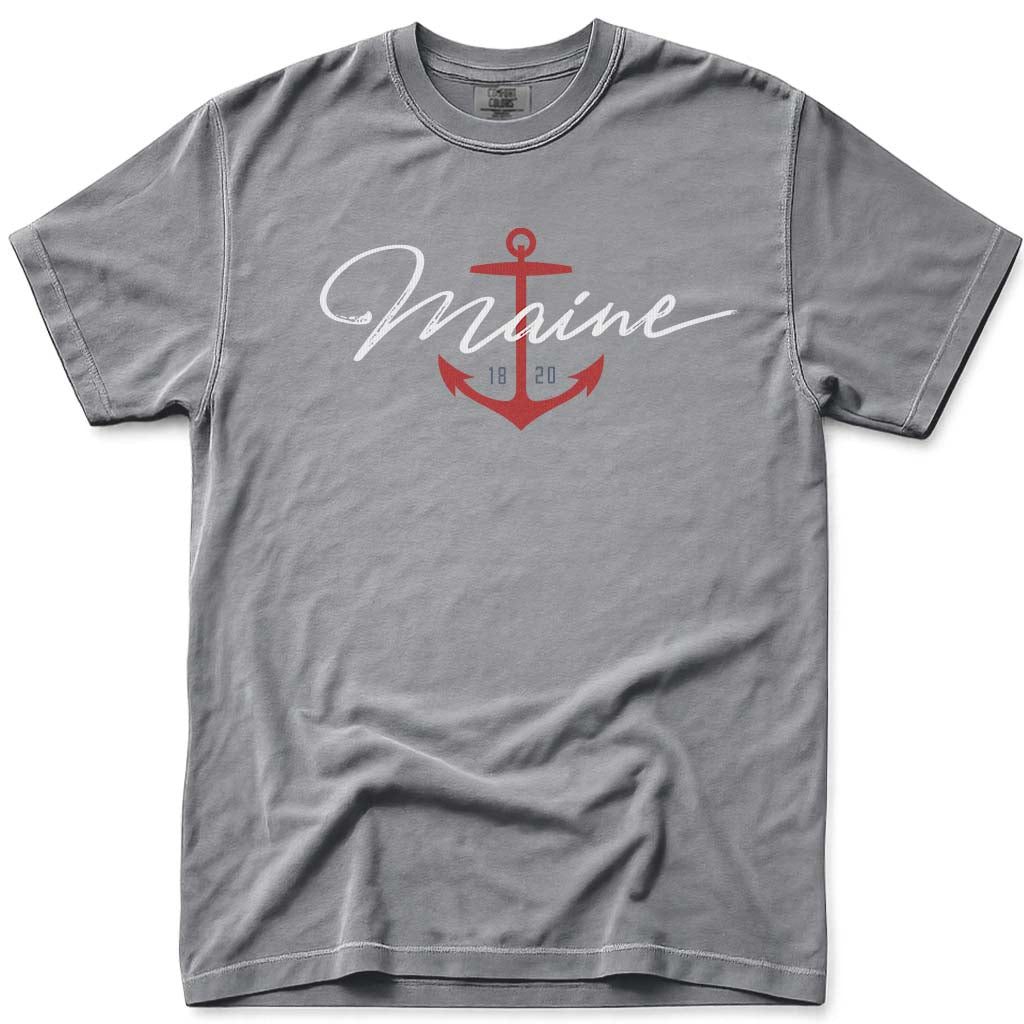 Maine Nautical Anchor T Shirt - Grey