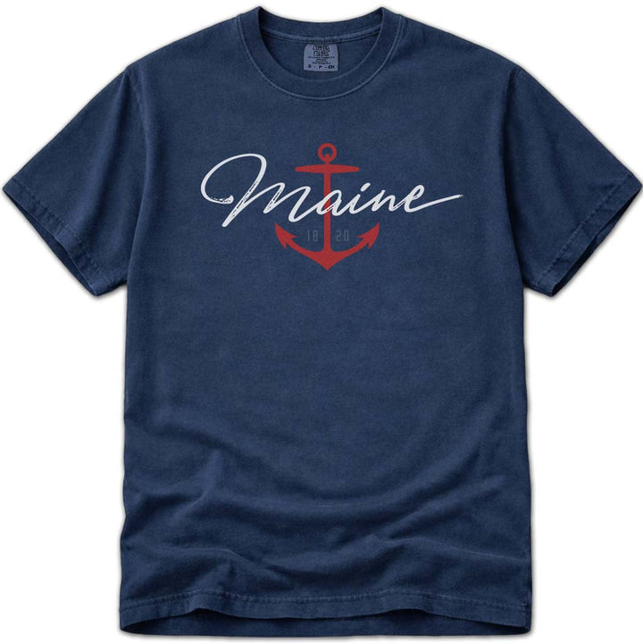 Maine Nautical Anchor T Shirt - Navy