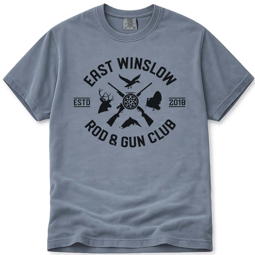 Maine Rod and Gun Club Hunting and Fishing T Shirt - Blue Jean