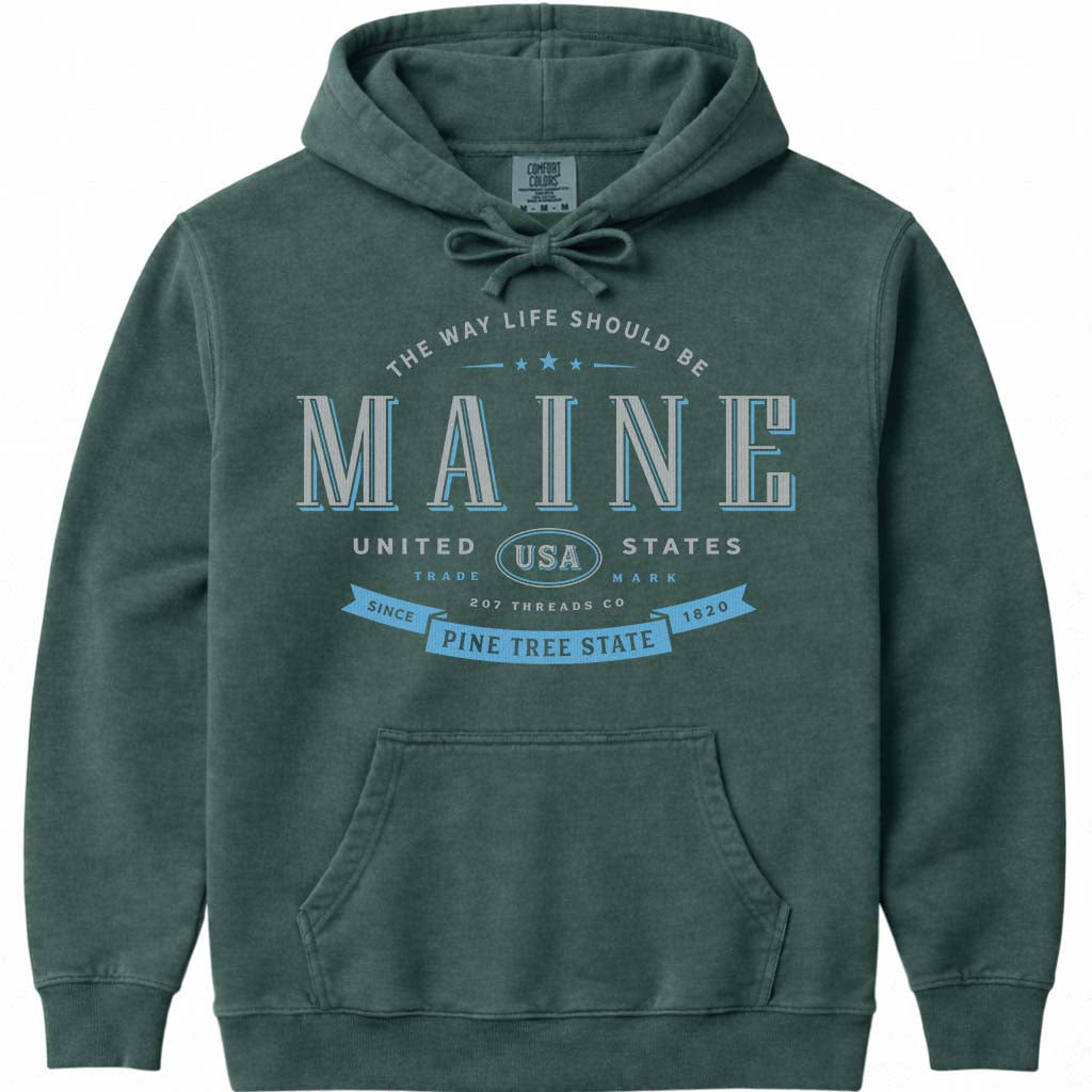 Maine Souvenir Hoodie Sweatshirt - Blue Spruce