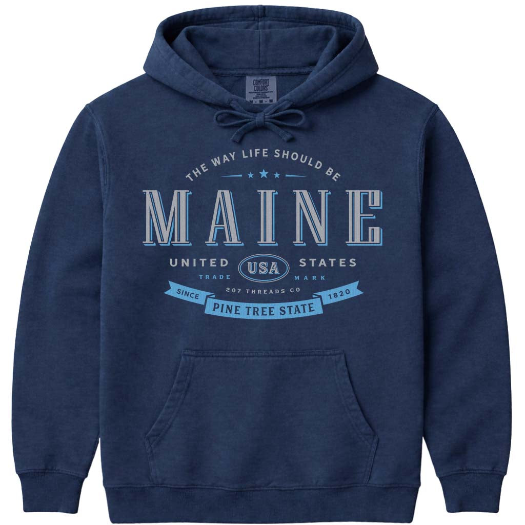 Maine Souvenir Hoodie Sweatshirt - Navy