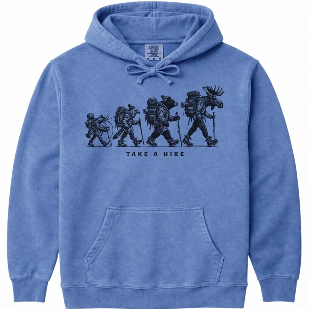 Maine Wildlife Nature Hike Hoodie Sweatshirt - Flo Blue