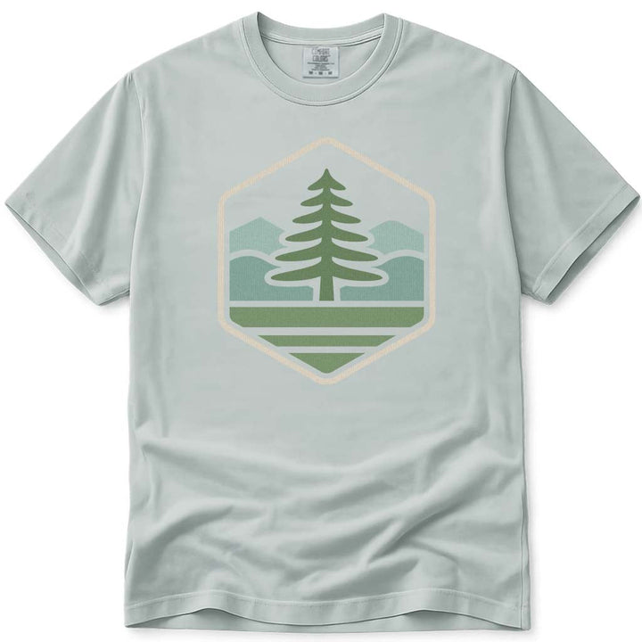 Minimal Pine Tree Mountains Hiking Camping T-Shirt - Bay