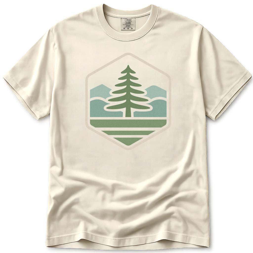Minimal Pine Tree Mountains Hiking Camping T-Shirt - Ivory