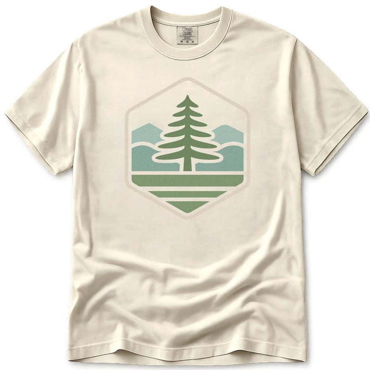 Minimal Pine Tree Mountains Hiking Camping T-Shirt - Ivory