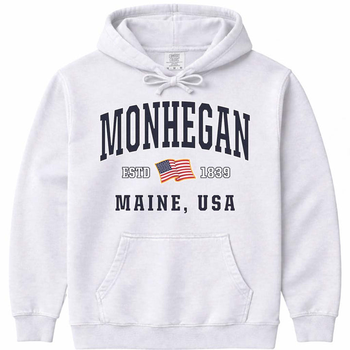 Monhegan Island USA Flag Hoodie Sweatshirt - White