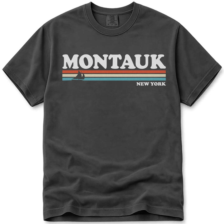 Montauk T Shirt 80s Retro Stripes - Pepper