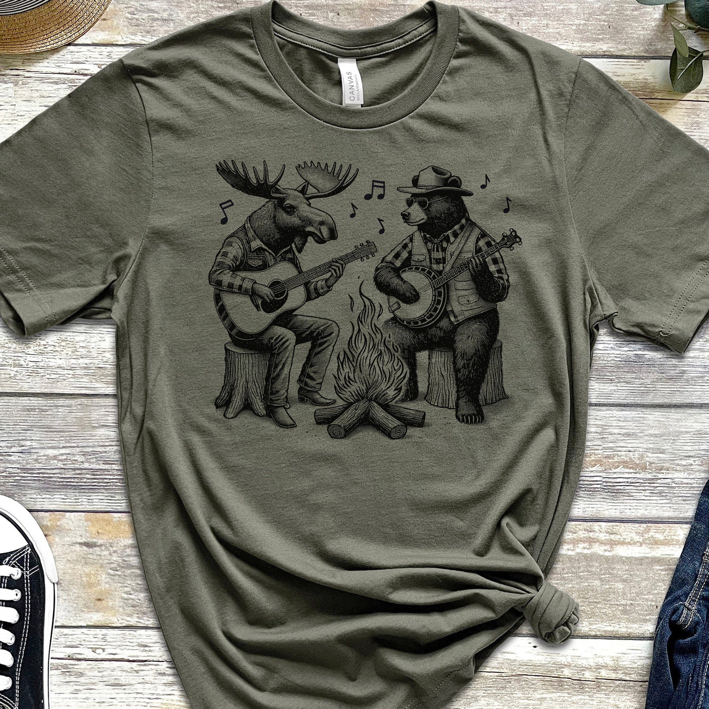 Moose & Bear Campfire Guitar & Banjo Jam T-Shirt