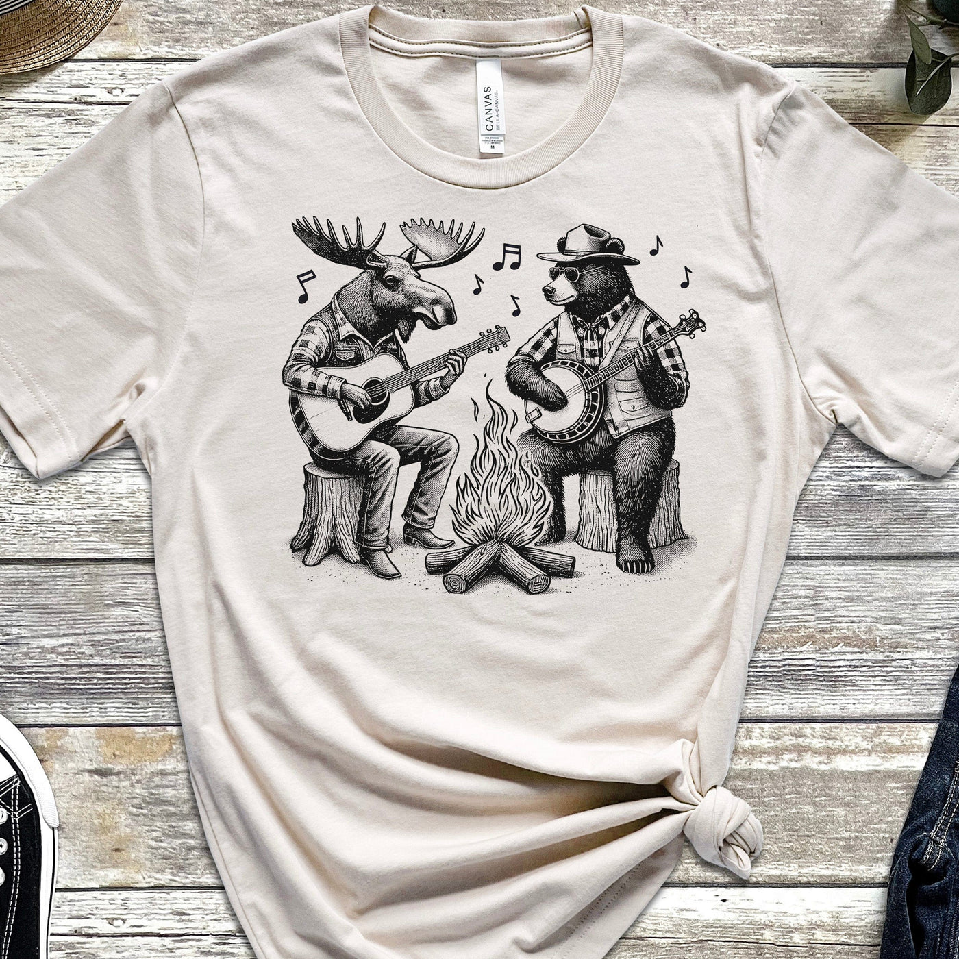 Moose & Bear Campfire Guitar & Banjo Jam T-Shirt