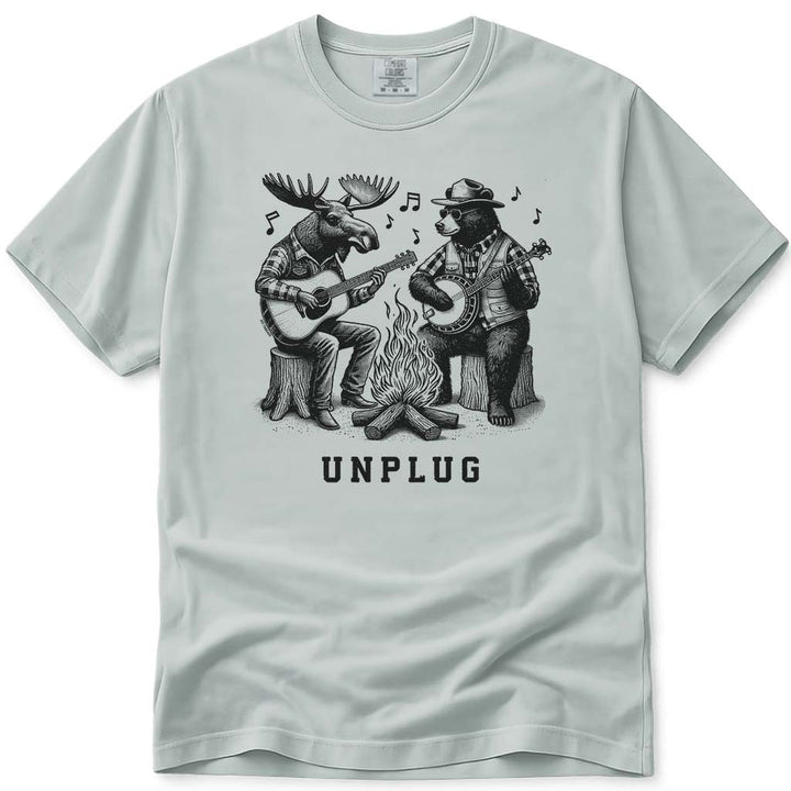 Moose and Bear Campfire Guitar and Banjo Jam T Shirt - Bay