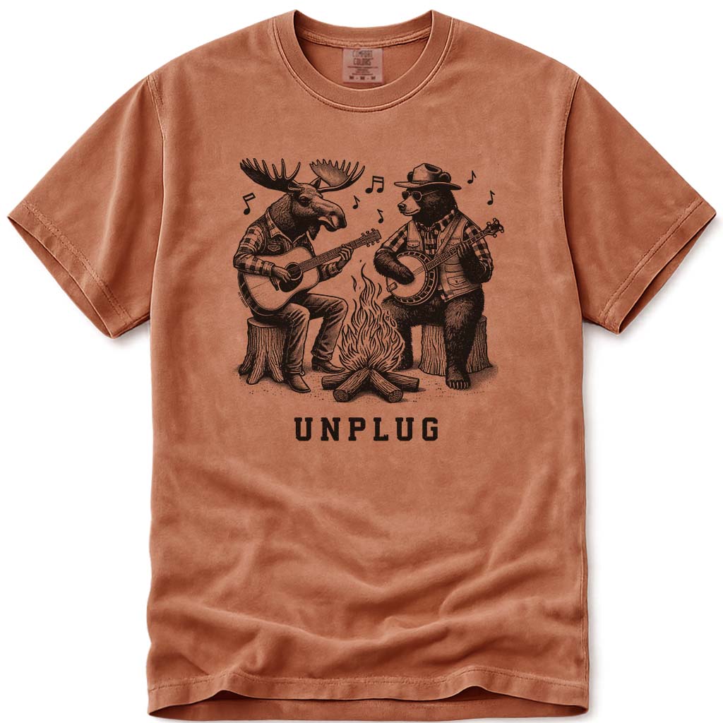 Moose and Bear Campfire Guitar and Banjo Jam T Shirt - Yam