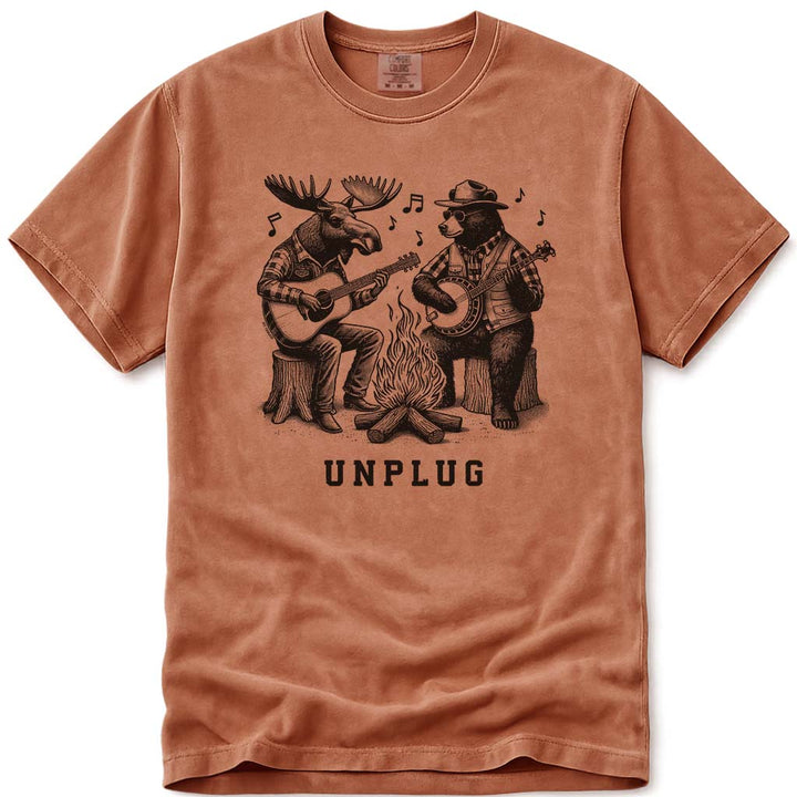 Moose and Bear Campfire Guitar and Banjo Jam T Shirt - Yam