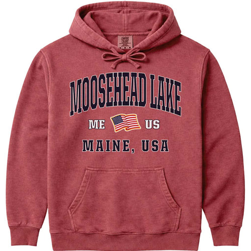 Moosehead Lake USA Flag Hooded Sweatshirt