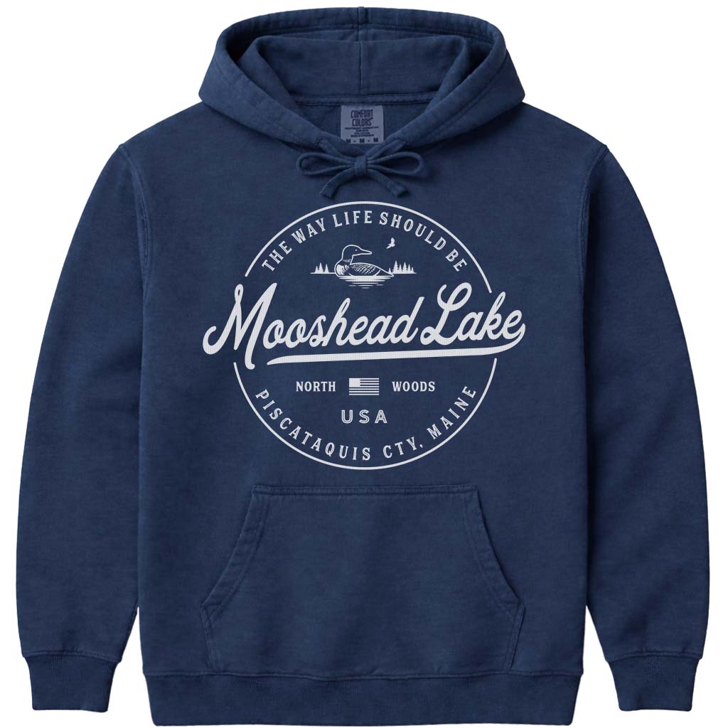 Moosehead Lake Maine Hooded Sweatshirt - Navy