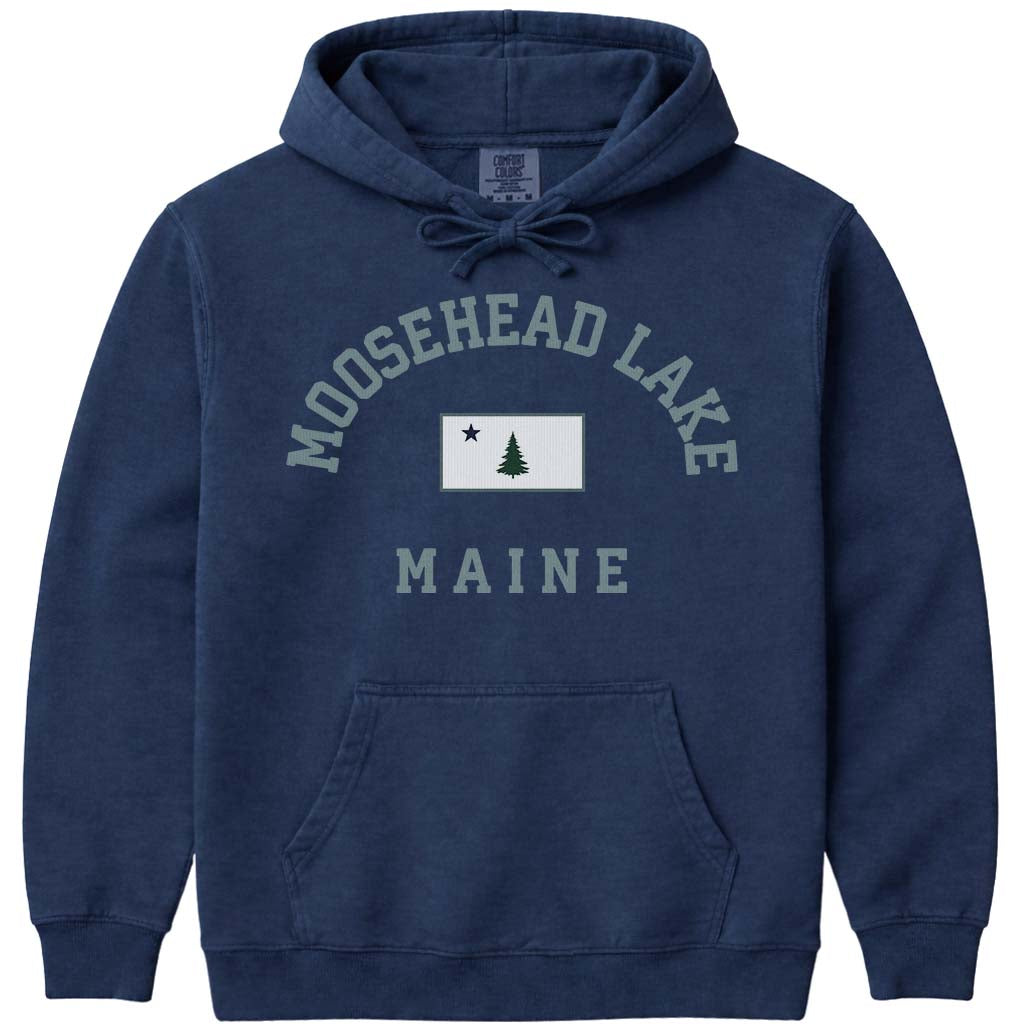 Moosehead Lake Maine Arched Flag Hoodie - Navy