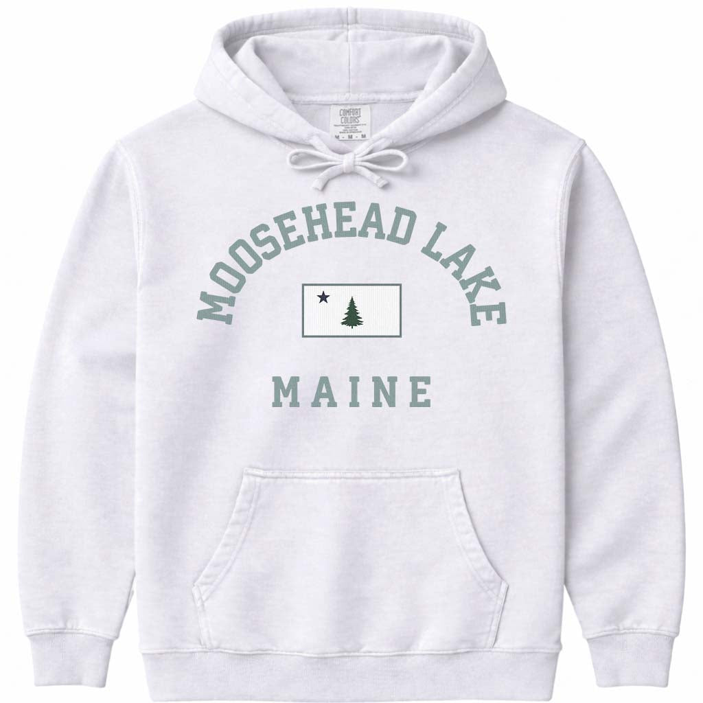 Moosehead Lake Maine Arched Flag Hoodie - White