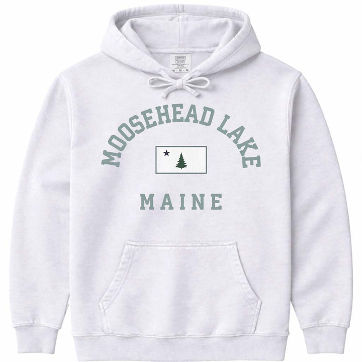 Moosehead Lake Maine Arched Flag Hoodie - White