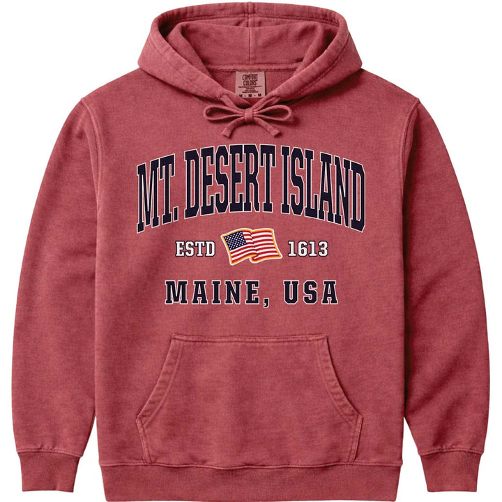Mount Desert Island USA Flag Hoodie - Crimson