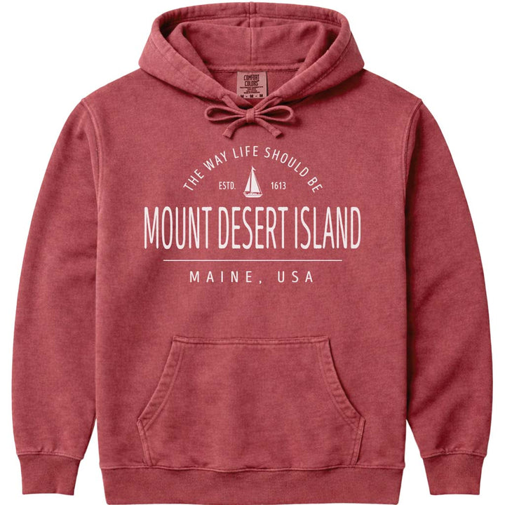 Mount Desert Island Sailboat Hoodie, Maine Coast - Crimson