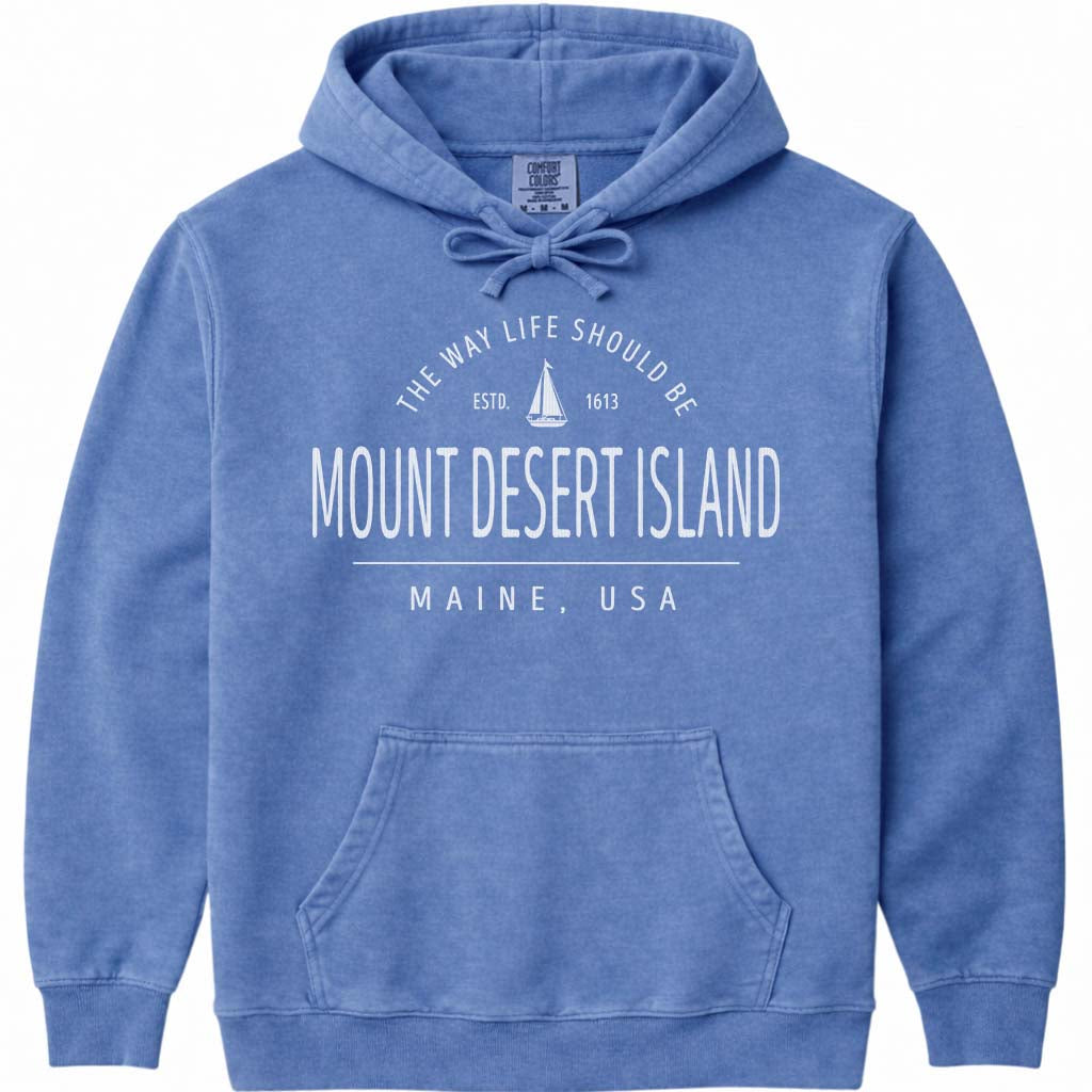 Mount Desert Island Sailboat Hoodie, Maine Coast - Flo Blue