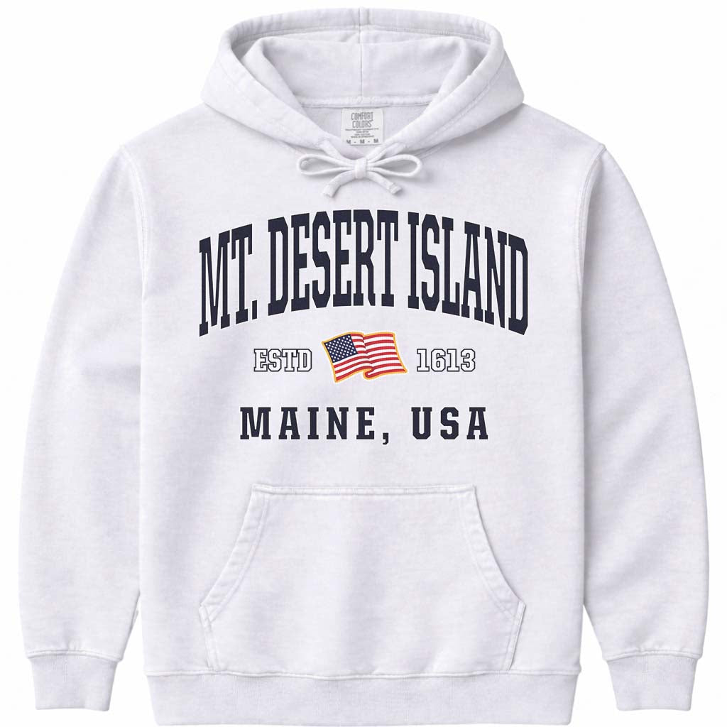 Mount Desert Island USA Flag Hoodie - White