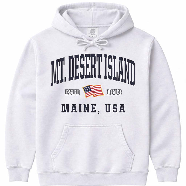 Mount Desert Island USA Flag Hoodie - White