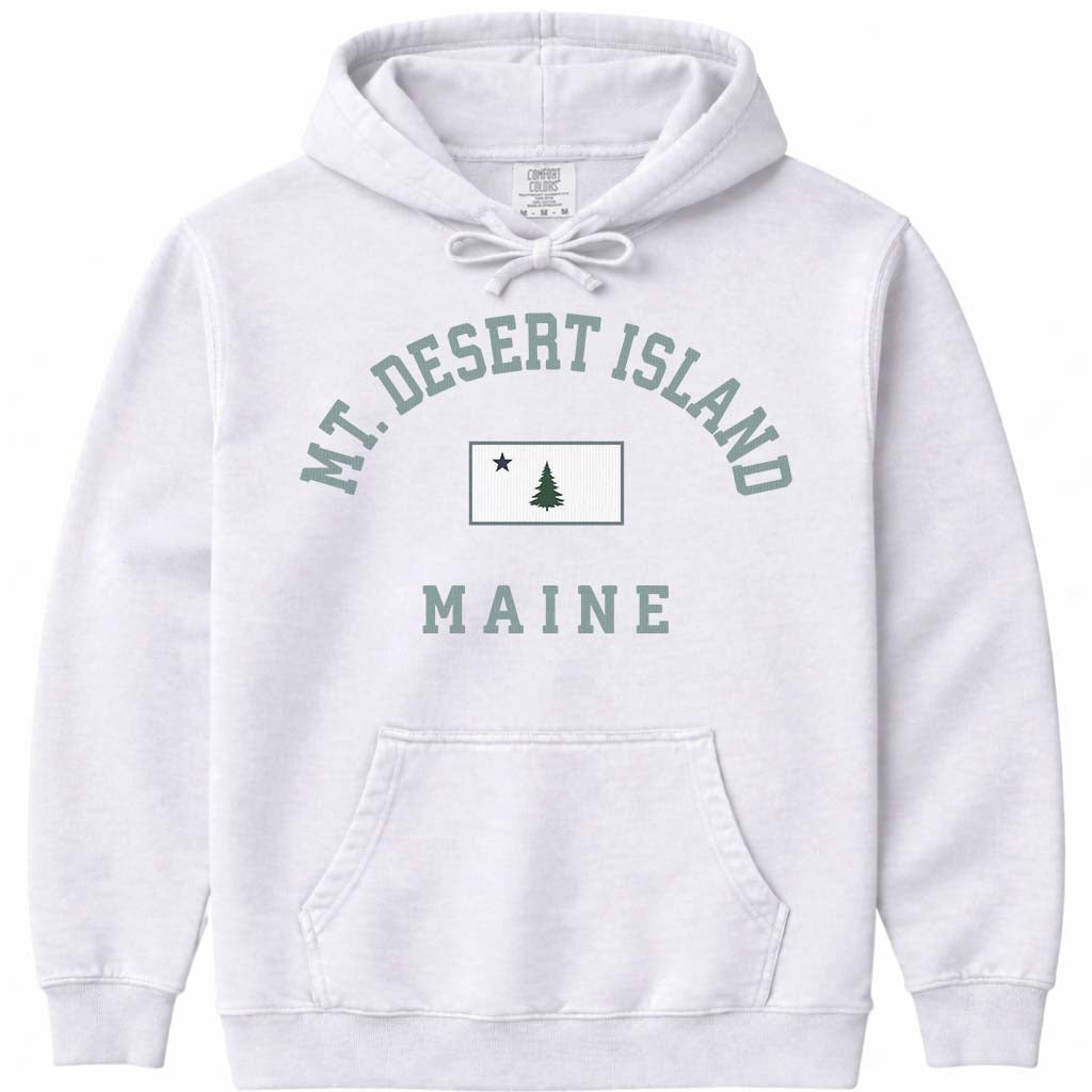 Mount Desert Island Maine Arched Flag Hoodie - White