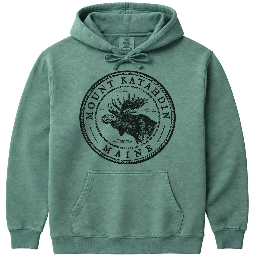 Mount Katahdin Moose Sweatshirt | Vintage Maine Moose Art Hoodie - Light Green